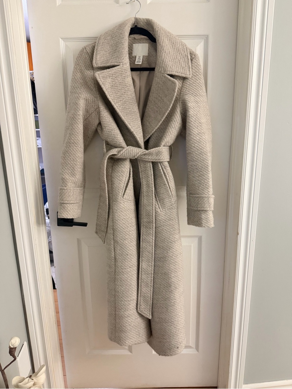 H&M Grey/Beige Long Belted Trench Coat